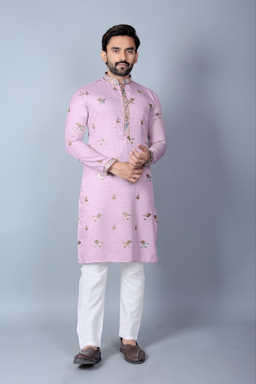Men Khadi Silk Kurta Pants Set