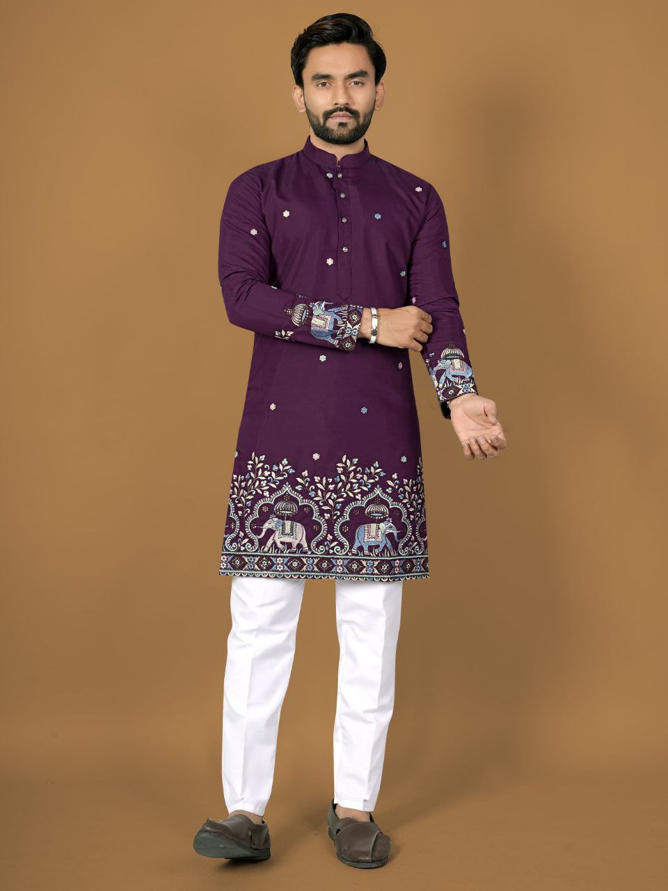 Men's Royal Embroidered Kurta Pant Set - Wedding Wear