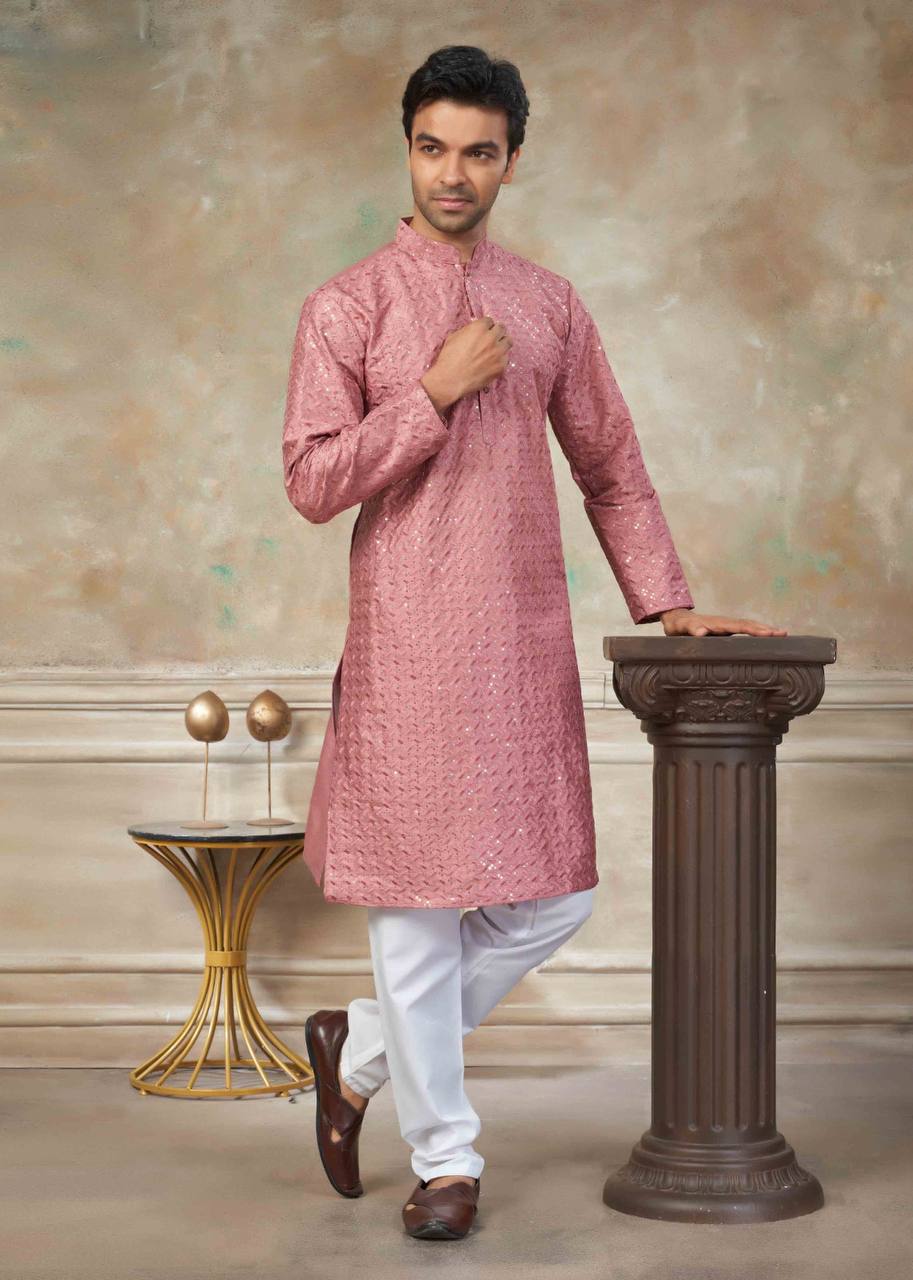 Men's Vibrant Kurta with Sequins Work & Pants