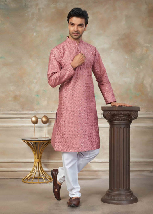 Men's Vibrant Kurta with Sequins Work & Pants