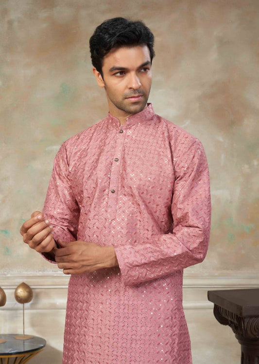 Men's Vibrant Kurta with Sequins Work & Pants