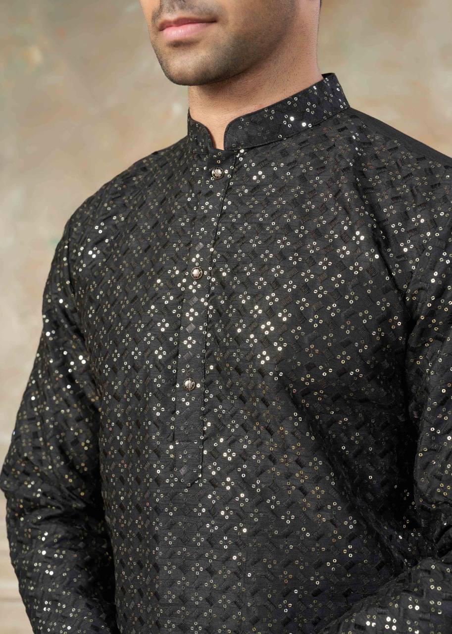 Men's Vibrant Kurta with Sequins Work & Pants