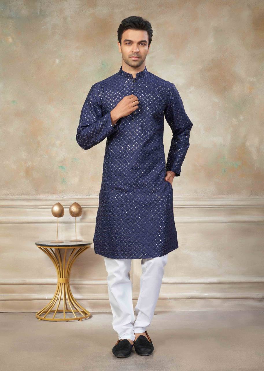 Men's Vibrant Kurta with Sequins Work & Pants