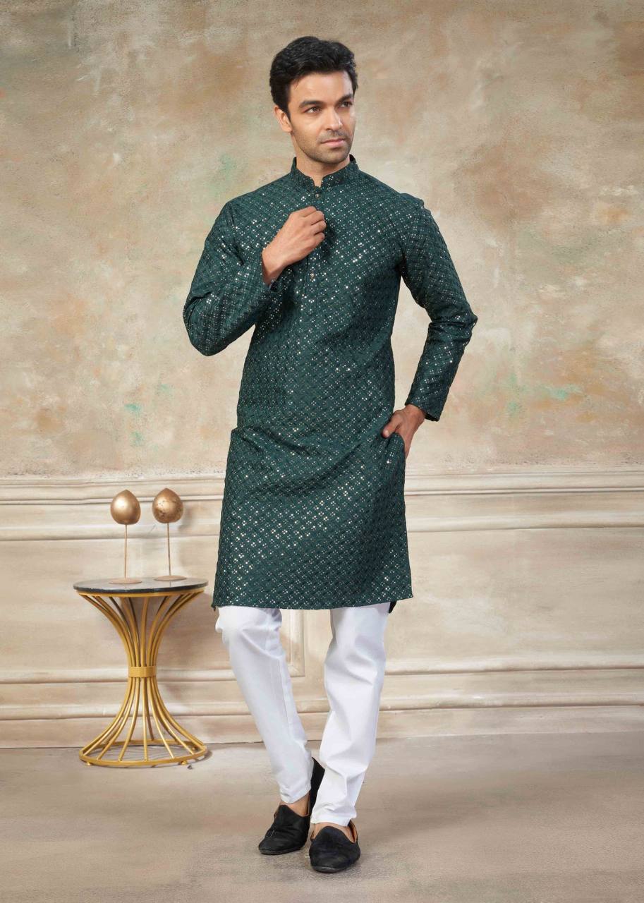 Men's Vibrant Kurta with Sequins Work & Pants