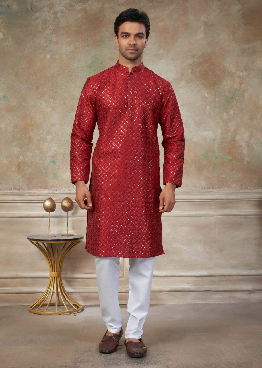 Men's Vibrant Kurta with Sequins Work & Pants