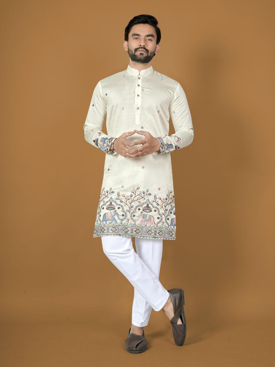 Men's Royal Embroidered Kurta Pant Set - Wedding Wear