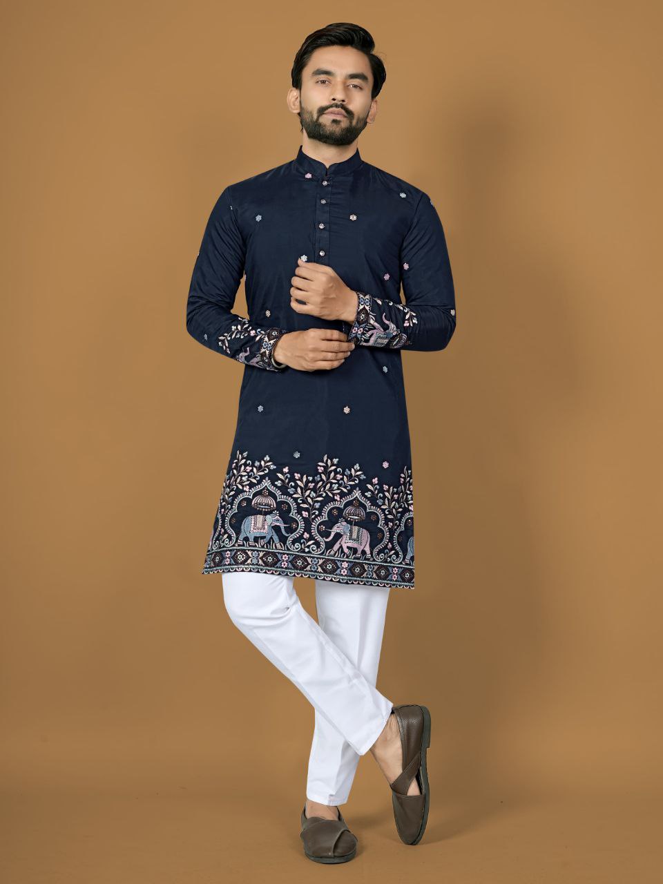 Men's Royal Embroidered Kurta Pant Set - Wedding Wear