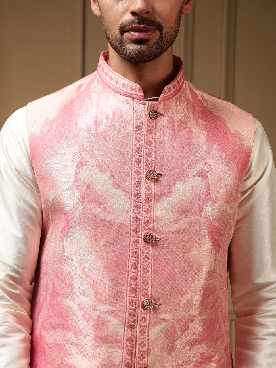 Men's 3-Piece Pink Nehru Jacket Set for Weddings
