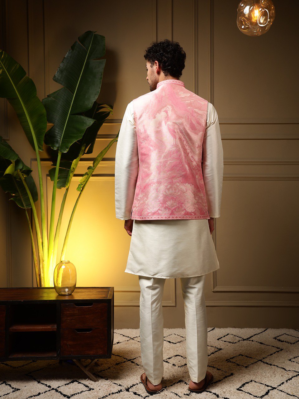 Men's 3-Piece Pink Nehru Jacket Set for Weddings