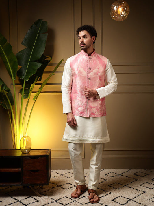 Men's 3-Piece Pink Nehru Jacket Set for Weddings