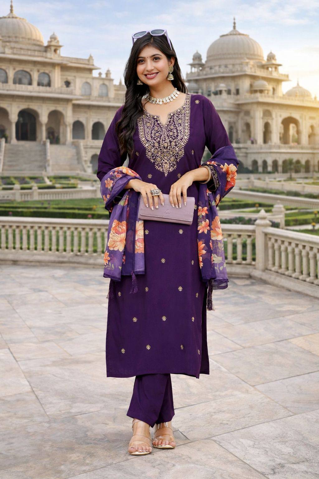 purple rayon kurti set for women