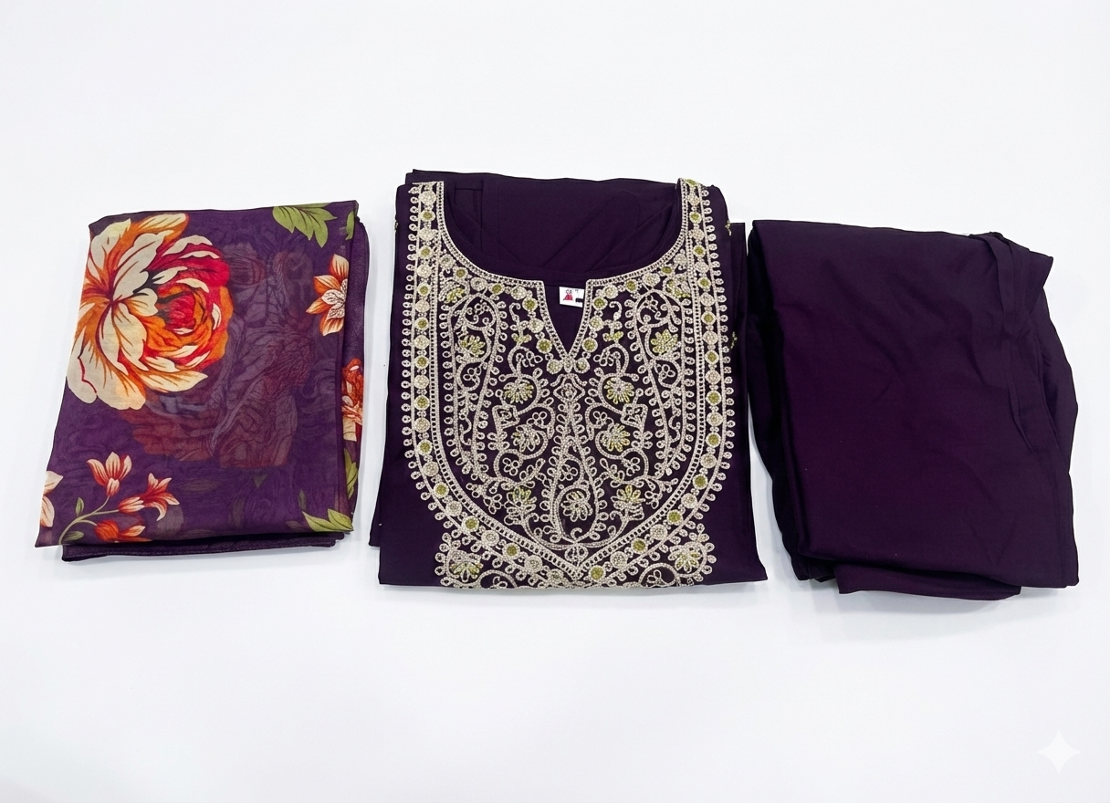 purple rayon 3 piece kurti set for women