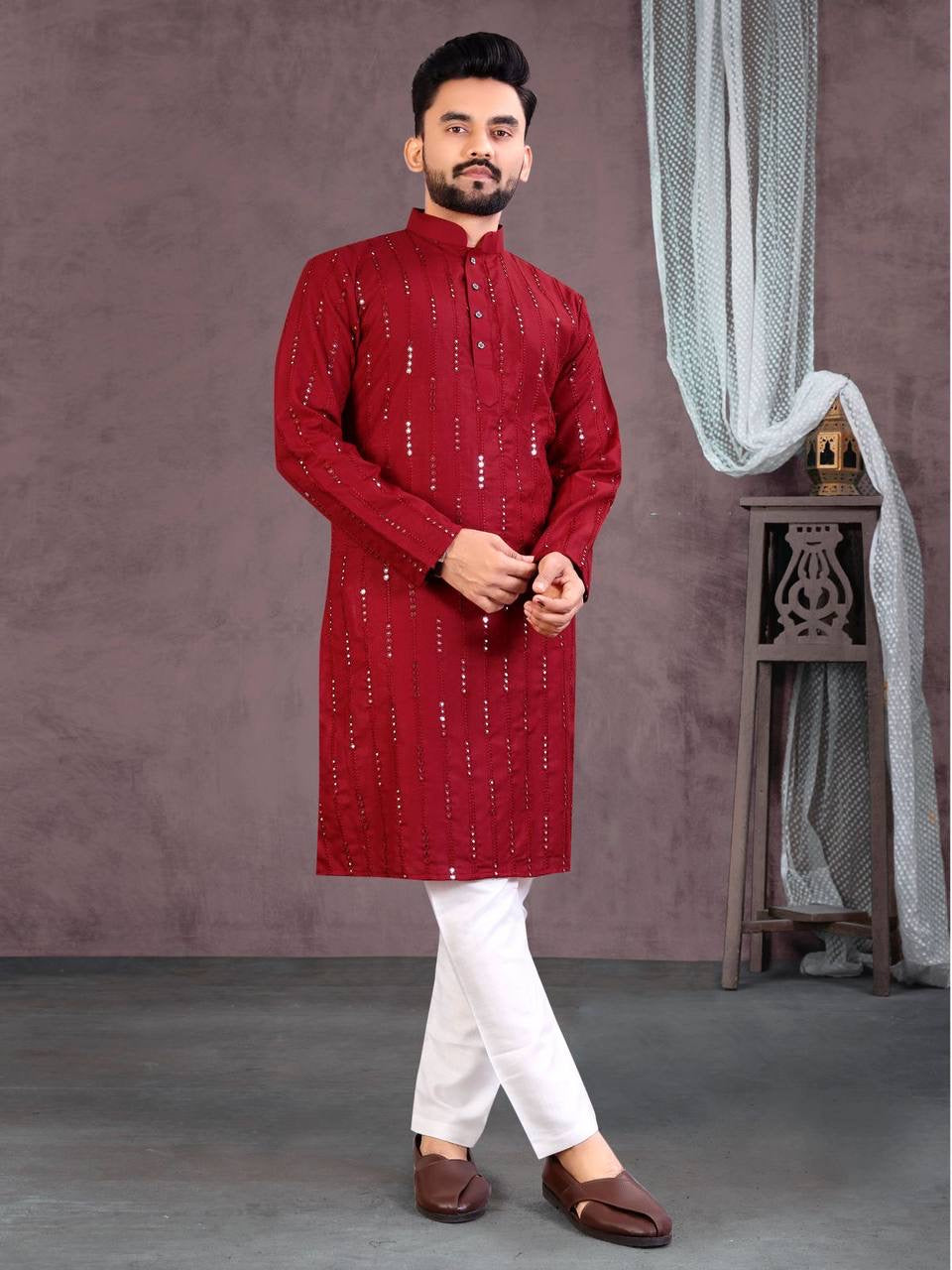 Roshan Mirror Work Kurta With Pants