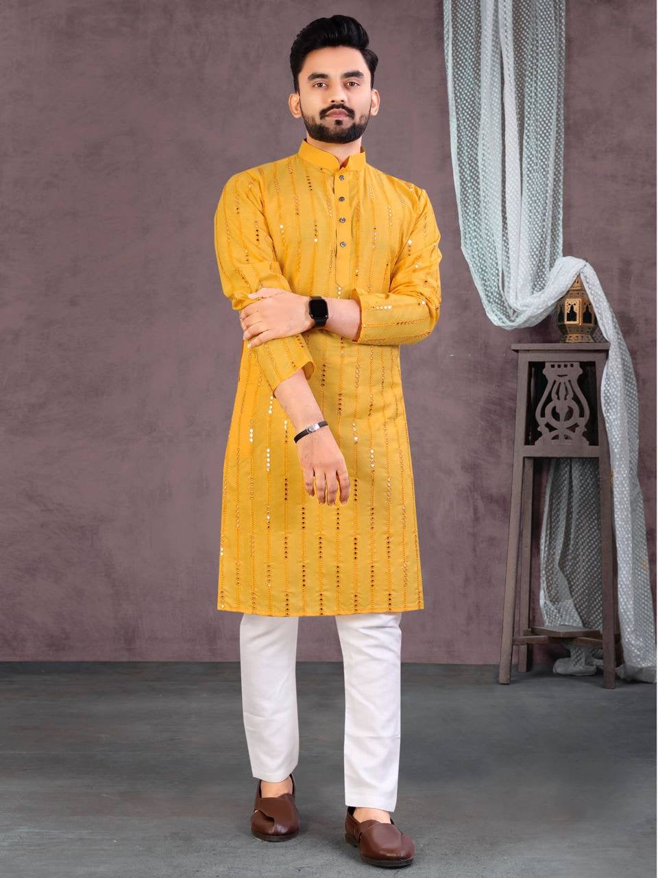 Roshan Mirror Work Kurta With Pants